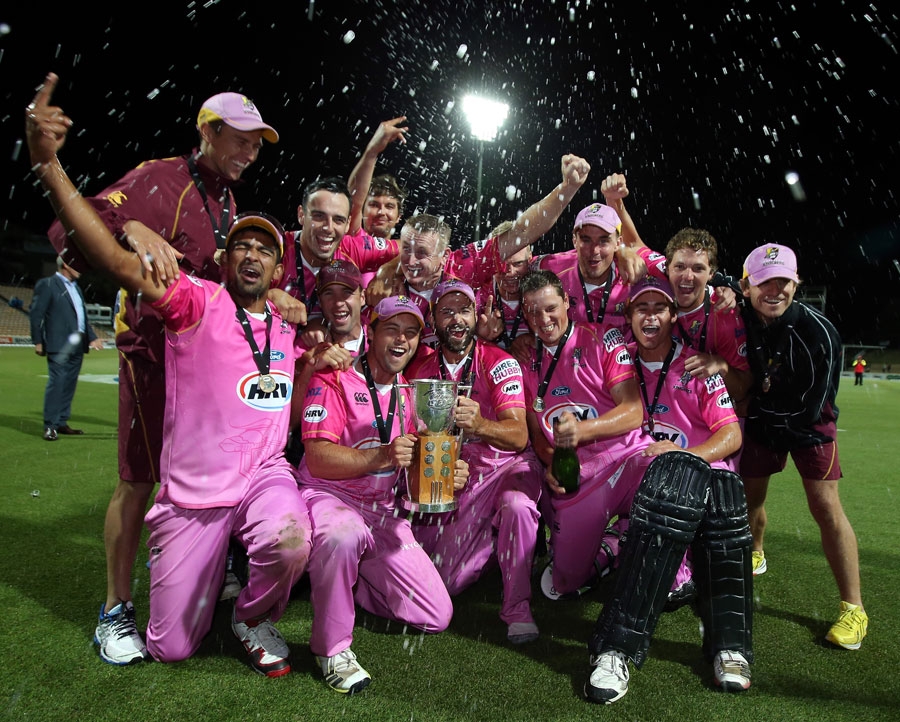 A victorious Northern Districts side with the HRV trophy after the final match of HRV Cup final between Northern Districts and Otago at Hamilton on Saturday.