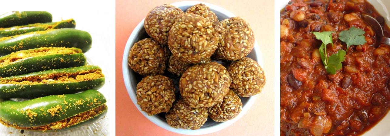 Mirchi Achar, Til Laddoo, Bean Chilli