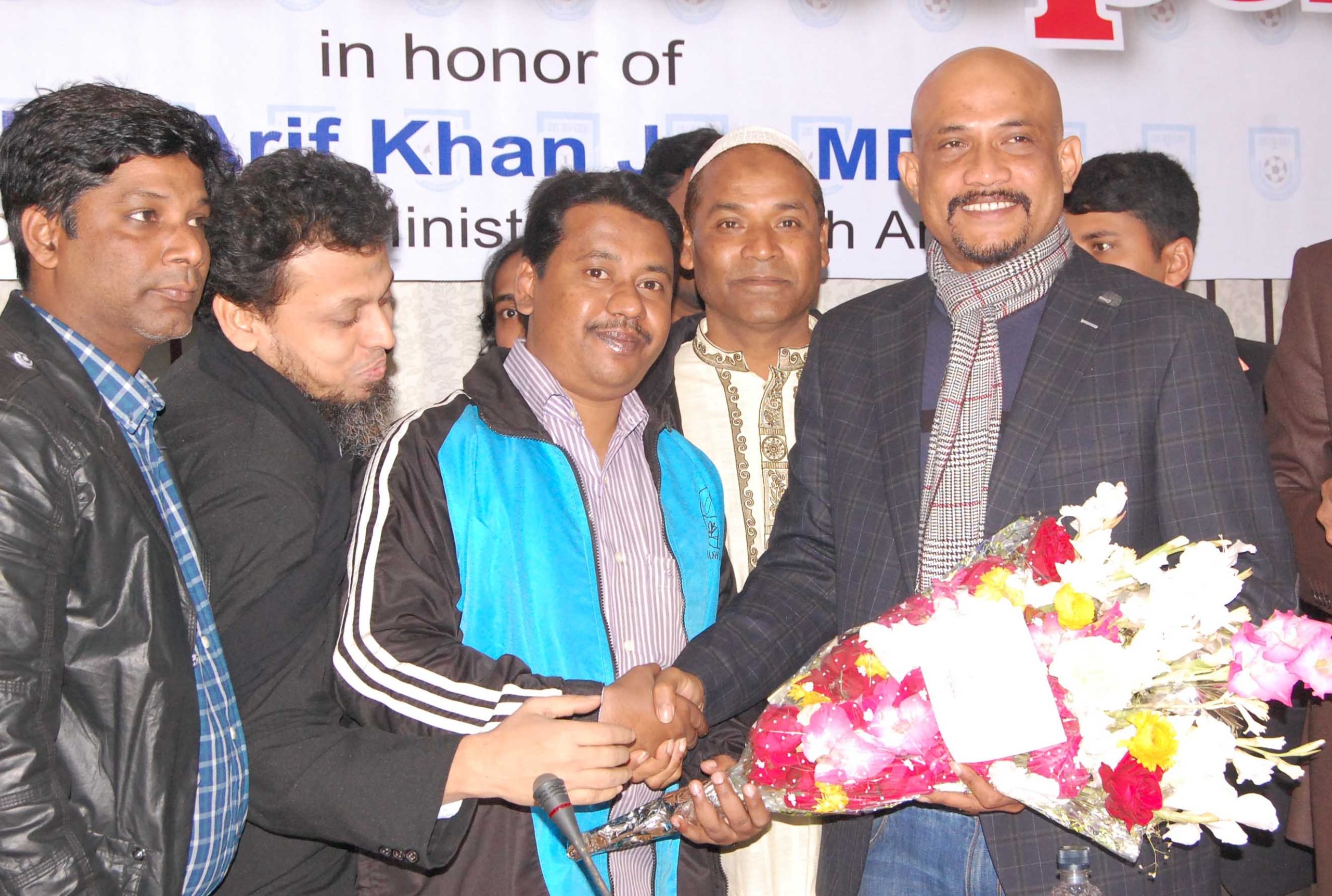 The officials of Pioneer Football League Committee gave a cordial reception to Deputy Minister for Youth and Sports Arif Khan Joy, MP with a bouquet at the conference room of Bangladesh Football Federation House on Saturday.