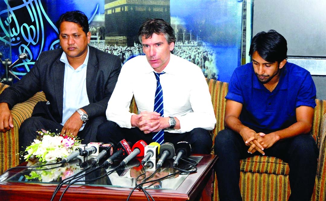 Head Coach of Bangladesh Football team Lodewijk de Kruif addressing a press conference at the Hazrat Shahjalal International Airport on Friday. Bangladesh Football team played a FIFA international friendly football match against Indian Football team at Go
