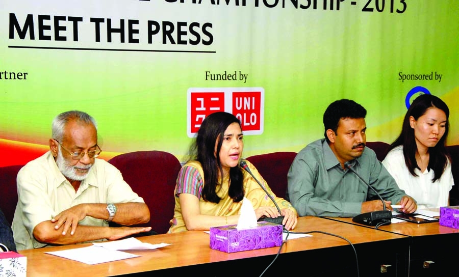 Deputy Chairperson of the Women's Wing of Bangladesh Football Federation (BFF) Mahfuza Akhter Kiron addressing a press conference at the conference room of BFF House on Thursday.