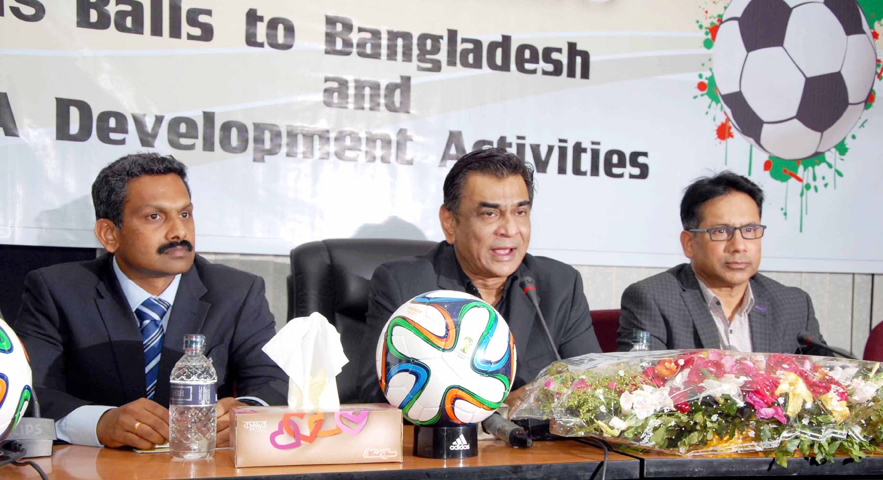 BFF President Kazi Salahuddin addressing a press conference at the BFF House on Wednesday.