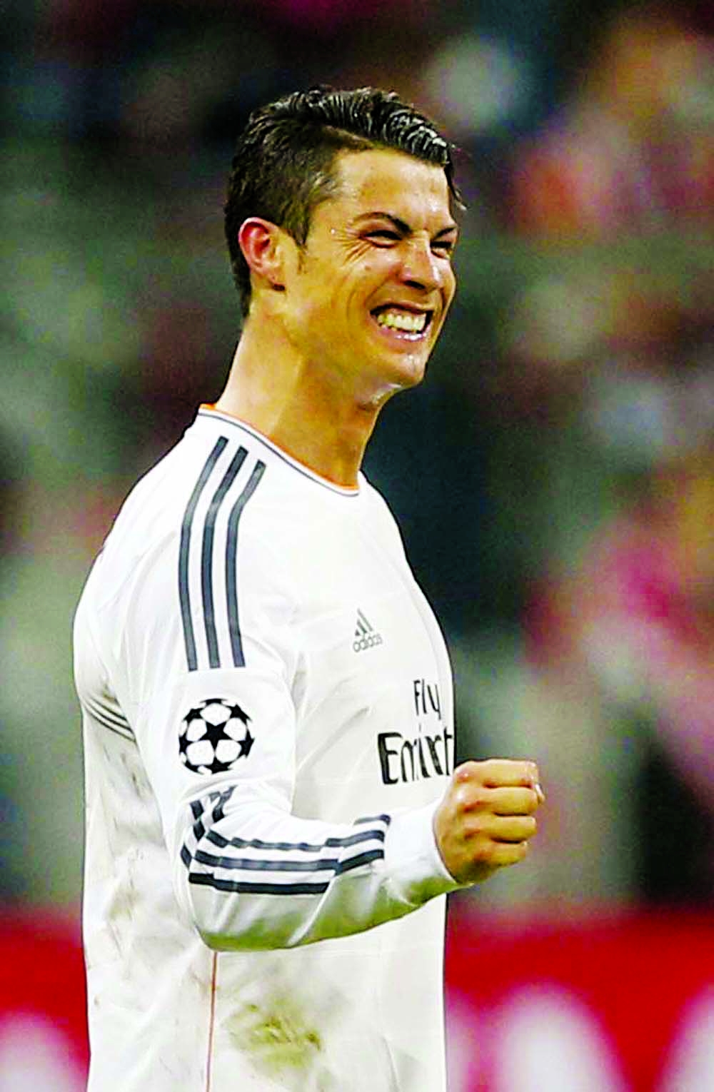 Real's Cristiano Ronaldo celebrates scoring his side's 4th goal during the Champions League semifinal second leg soccer match between Bayern Munich and Real Madrid at the Allianz Arena in Munich, southern Germany on Tuesday.