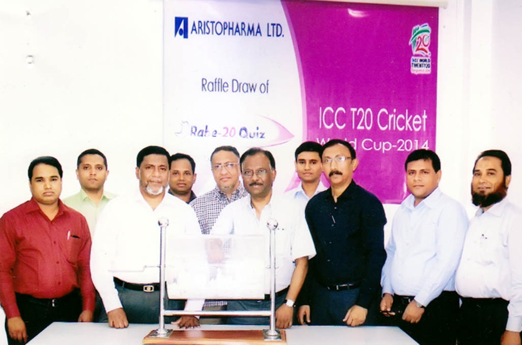 . The Raffle Draw of ICC World Twenty20 Cricket Quiz Competition was held at the Principal Office of Aristopharma recently. Aristopharma arranged Rabe-20 Quiz for doctors during the ICC World Twenty20 Cricket 2014. Eminent cricket commentator Shamim Ashra