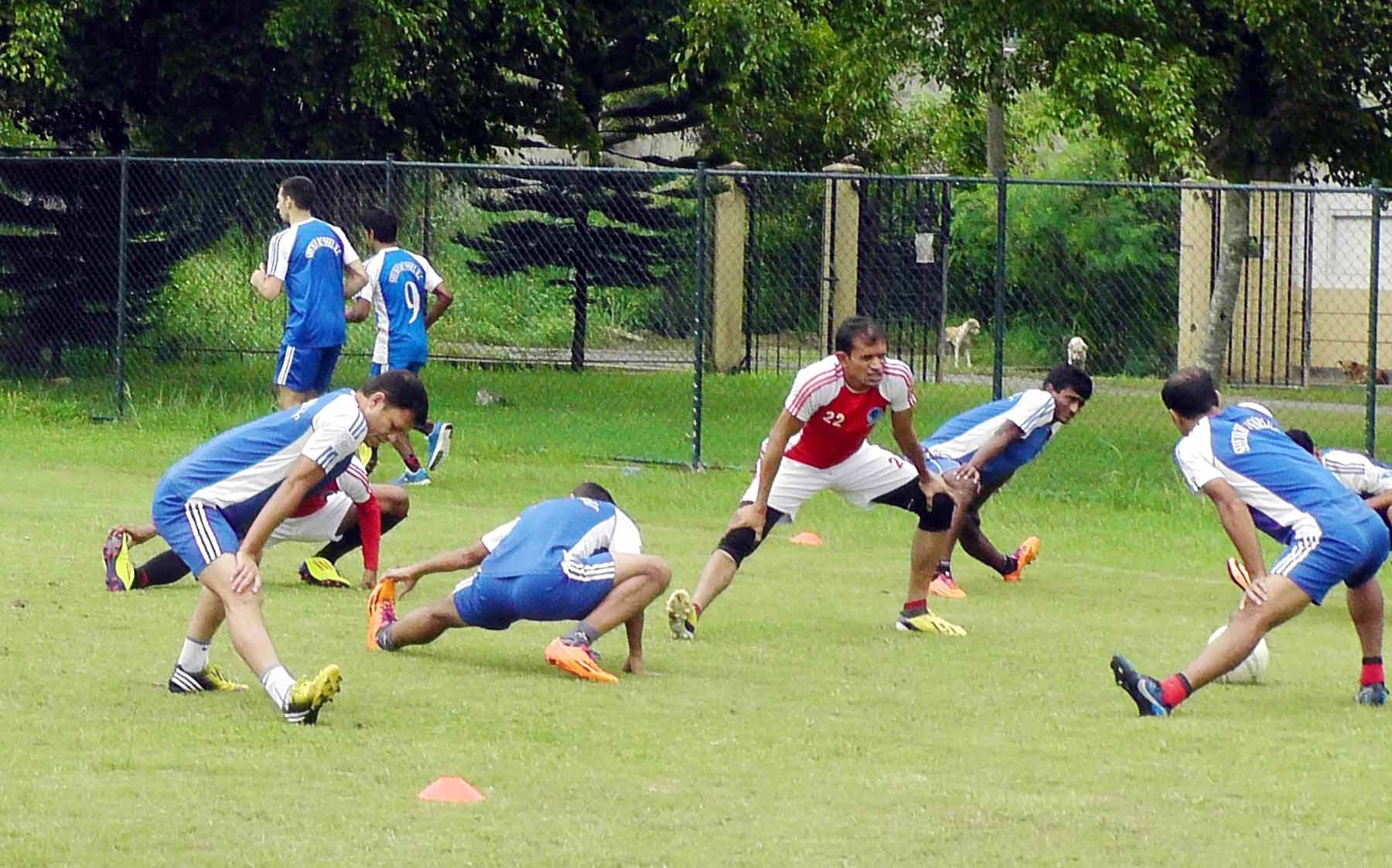 Members of Sheikh Russel Krira Chakra during their practice session at Colombo in Sri Lanka on Monday.