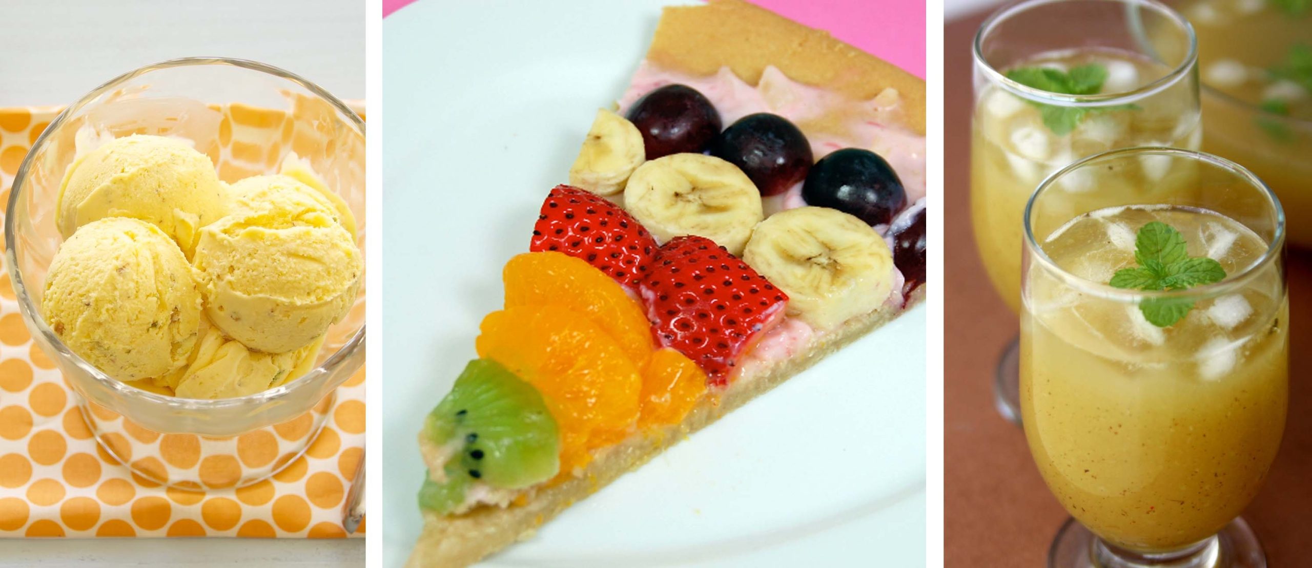 Mango Kulfi, Fruit Pizza, Jeerawala aam panna