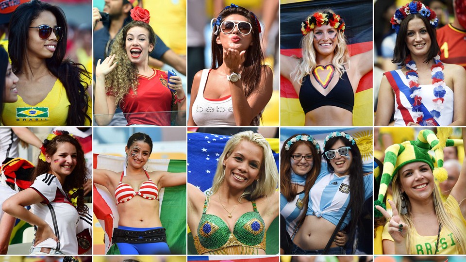 TOPSHOTS: A combination of pictures taken in June 2014 shows female supporters from various countries during the 2014 FIFA World Cup in Brazil.