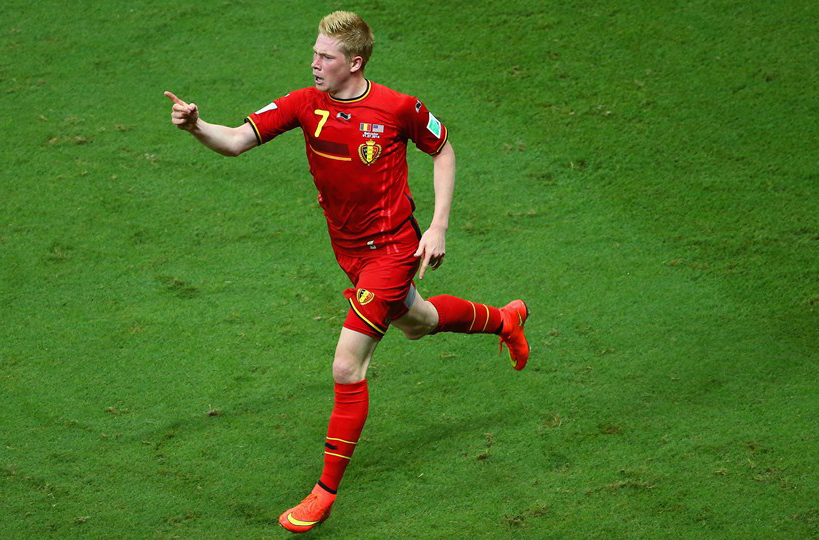 Kevin De Bruyne of Belgium celebrates after scoring his team's first goal in extra time during the 2014 FIFA World Cup Brazil Round of 16 match between Belgium and the United States at Arena Fonte Nova in Salvador, Brazil on Tuesday.
