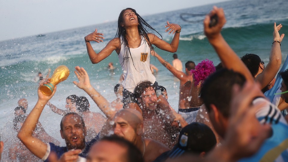 Argentina fans celebrate their extra time victory over Switzerland during the 2014 FIFA World Cup on Copacabana Beach in Rio de Janeiro, Brazil on Tuesday. Argentina won 1-0 and advance to the quarterfinals.