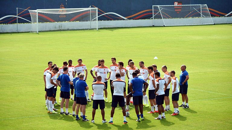 Netherlands' players take part in a training session at The Flamenco Football Stadium in Rio de Janeiro during the 2014 FIFA World Cup on Wednesday.