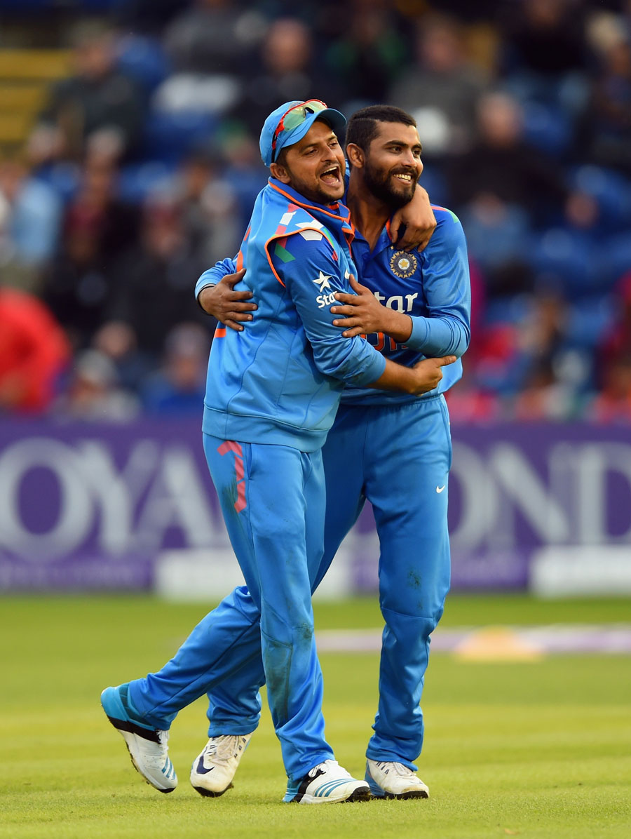 Ravindra Jadeja and Suresh Raina snared five wickets between them in the 2nd ODI between England and India at Cardiff on Wednesday.