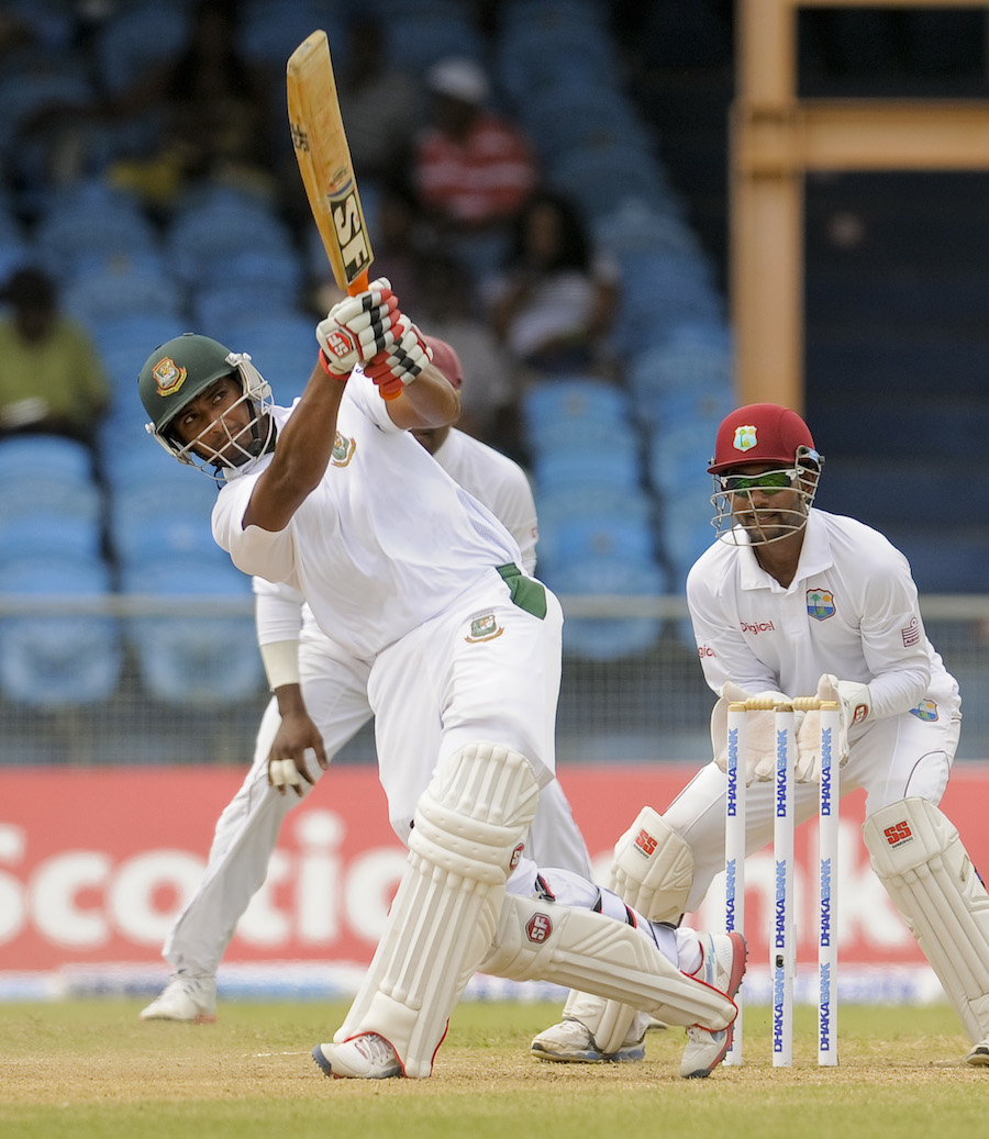 Mahmudullah hits one six during his fifty on the 4th day of 1st Test between West Indies and Bangladesh at St Vincent on Monday.