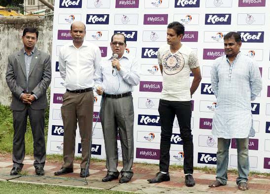 State Minister for Youth and Sports Biren Sikder speaking at the inaugural ceremony of the Kool-BSJA Media Cup Football Tournament as the chief guest at the BFF Artificial Turf on Tuesday.