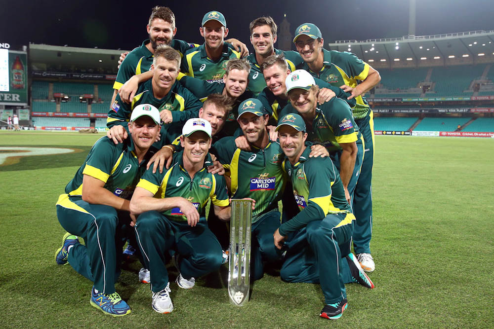 The Australian team poses after the 4-1 series win at the Sydney Cricket Ground in Sydney, Australia on Sunday.