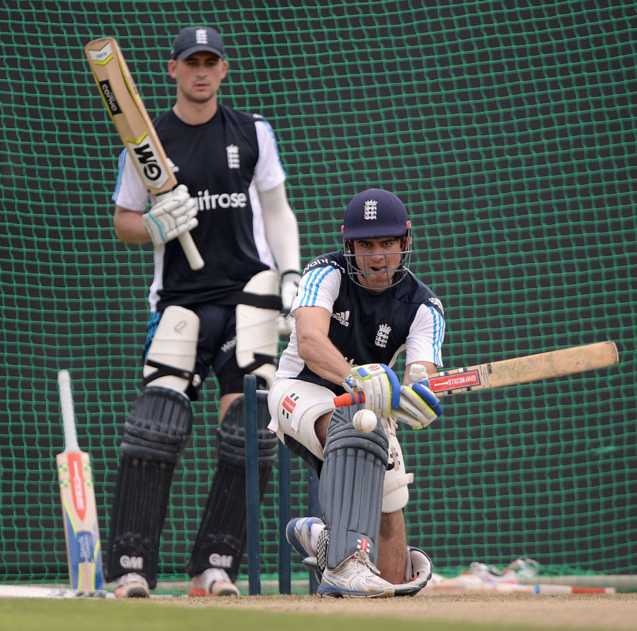 Alastair Cook and Alex Hales worked together in a net practice session in Colombo on Monday.