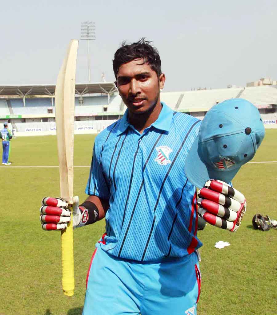 Soumya Sarkar made 127 off 147 balls during the Dhaka Premier Division Cricket League between Partex Sporting Club and Prime Bank Cricket Club at the Mirpur Sher-e-Bangla National Cricket Stadium on Saturday.