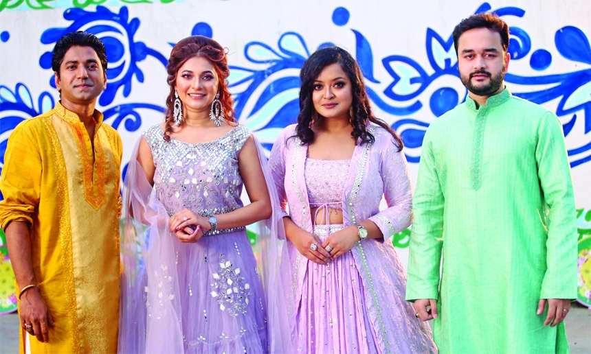 Muhin, Liza, Ayesha Mousumi and Mehrab at a photo session on shooting spot at BFDC for the song Eid Mubarak Eid