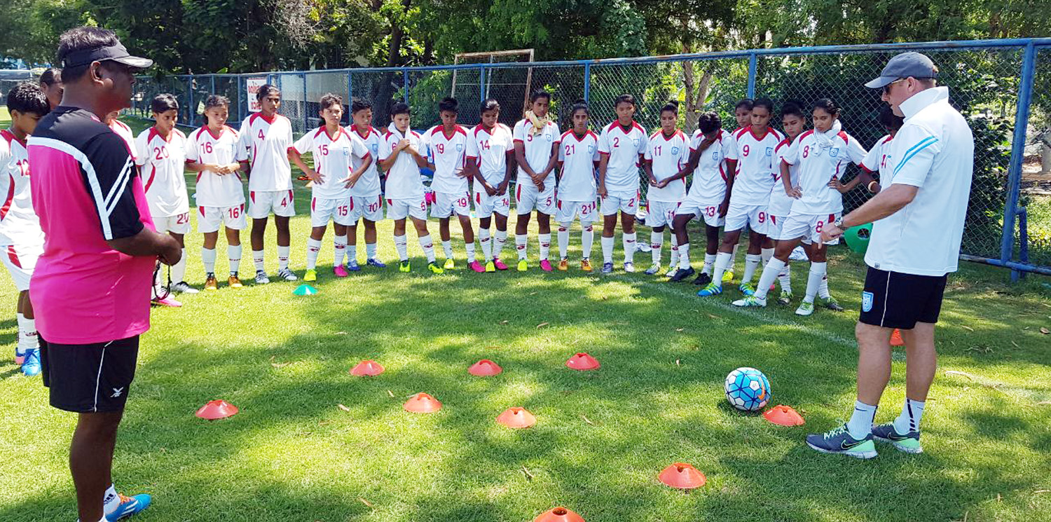 Members of Bangladesh Under-16 Women's National Football team during their practice session at Chonburi in Thailand on Wednesday.