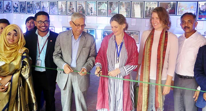 Charlotta Schlyter, Swedish Ambassador to Bangladesh and Dr Mohammed Farashuddin, Chief Adviser of East West University and Former Governor of Bangladesh Bank inaugurate a three-day photography exhibition at EWU Campus, Aftabnagar in the city on Tuesday.