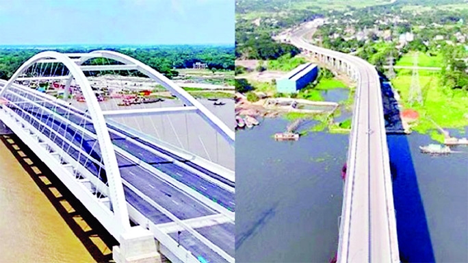 Prime Minister Sheikh Hasina inaugurates the country’s first ever six-lane Modhumoti Bridge in Narail and the third Shitalakhya Bridge in Narayanganj virtually from her office on Monday.