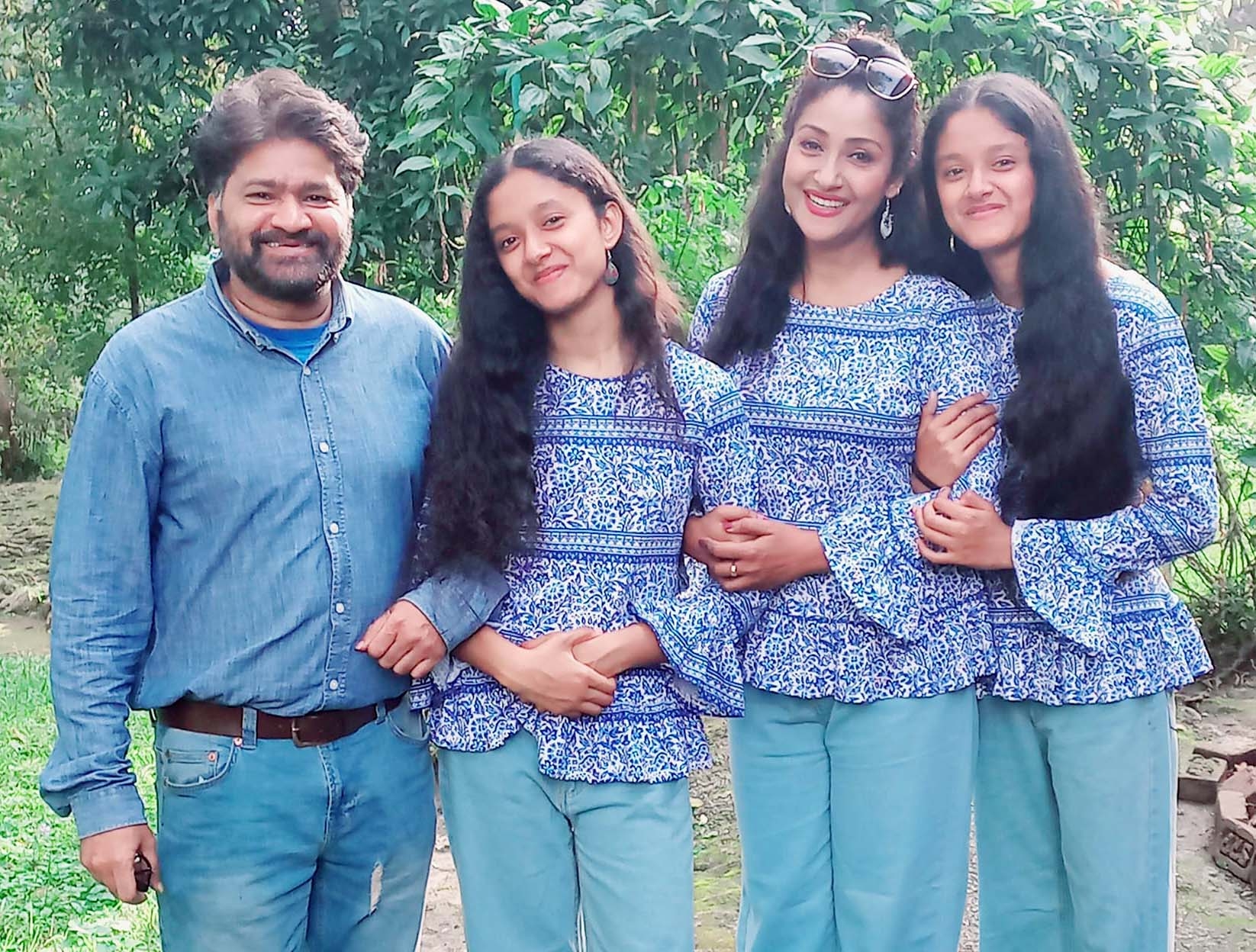 Director and playwright Satirtha Rahman Rubel and actress Golam Farida Chhonda along with their twin daughters - Tapur (2nd from left) and Tupur at a photo session
